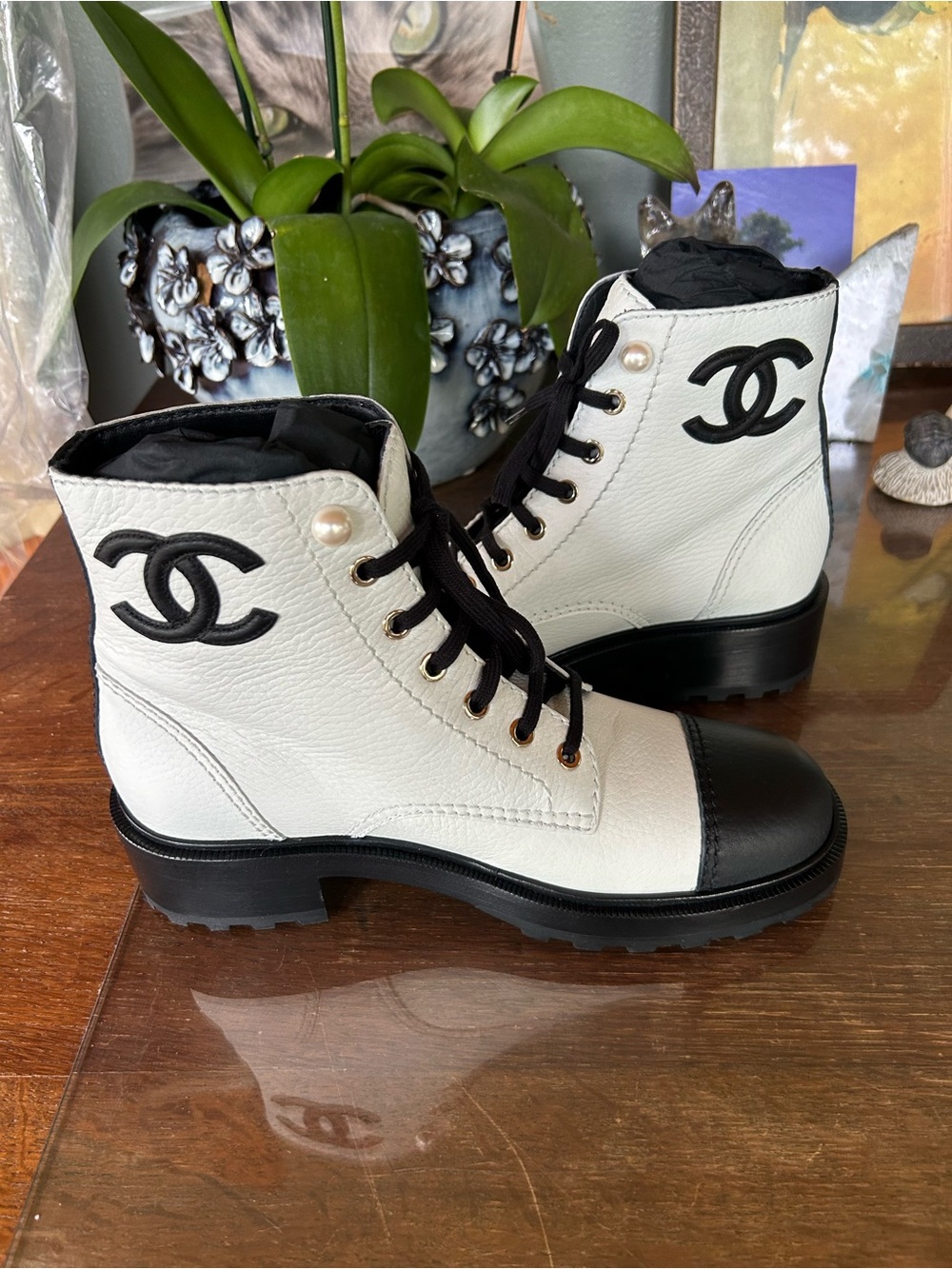 Chanel EU 40 Leather Combat Boots New in Box